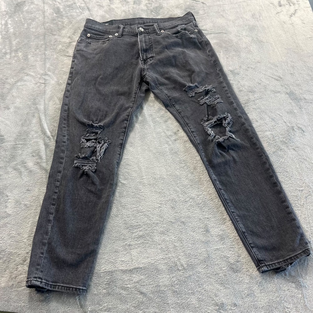 Abercrombie & Fitch 31x30 Skinny Taper Stretch Distressed Grunge Jeans Black